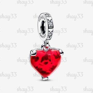 Pandora Disney Mickey & Minnie Mouse Kiss Red Murano Glass Dangle Charm